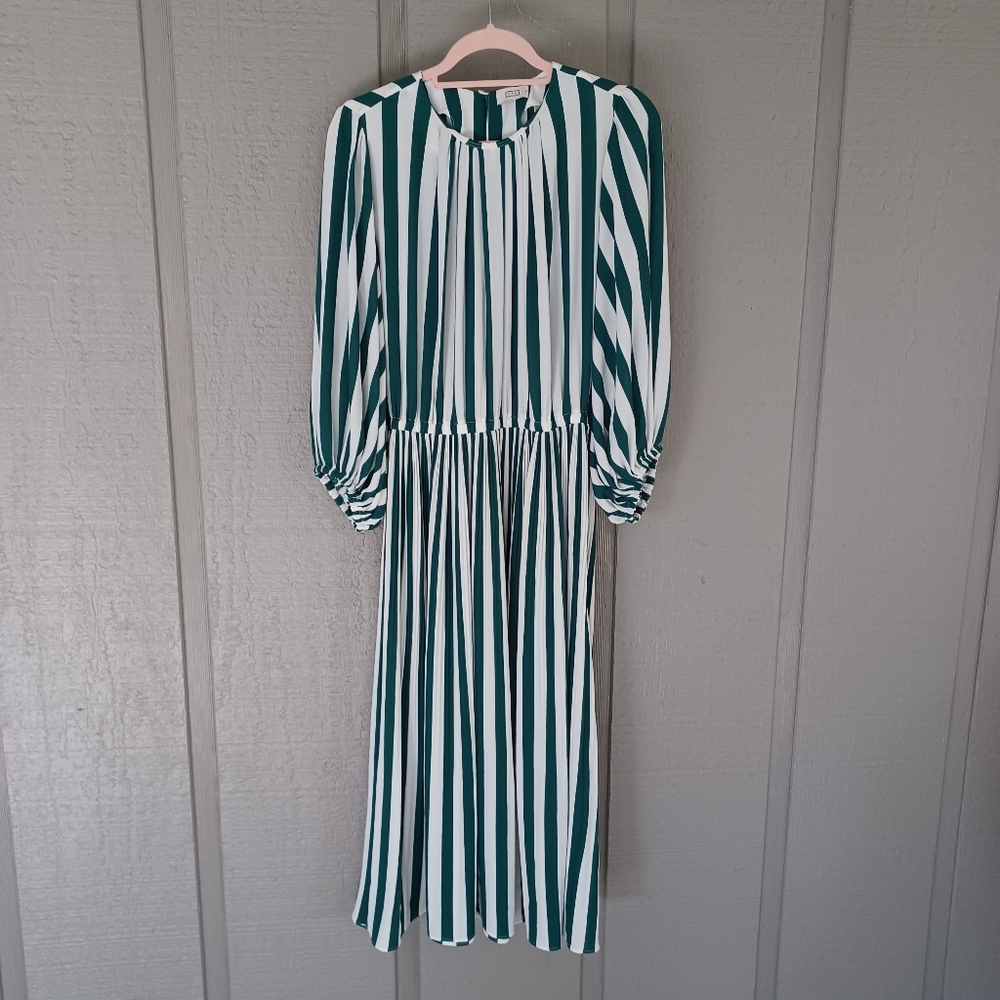 AYR The Whos She Pleated Midi Dress Size S Women Preppy Regatta Stripe